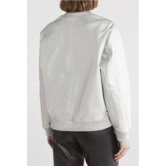 Blank NYC Metallic Silver Faux Leather Bomber Jacket Size Medium NWT - Picture 2 of 6